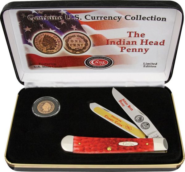Case Cutlery Indian Head Penny Set Red Bone - Collectors Edition