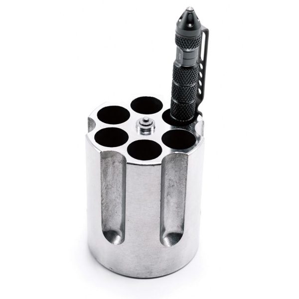 CBG1007_add_01.jpg Caliber Gourmet Revolver Pen Holder Silver Aluminum