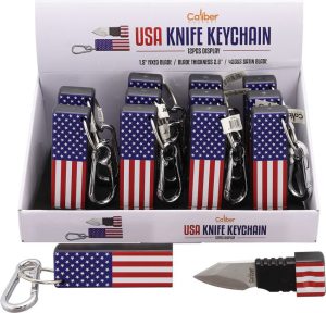 CBG98114.jpg Caliber Gourmet USA Keychain Knife 12 Pack Stainless Folding