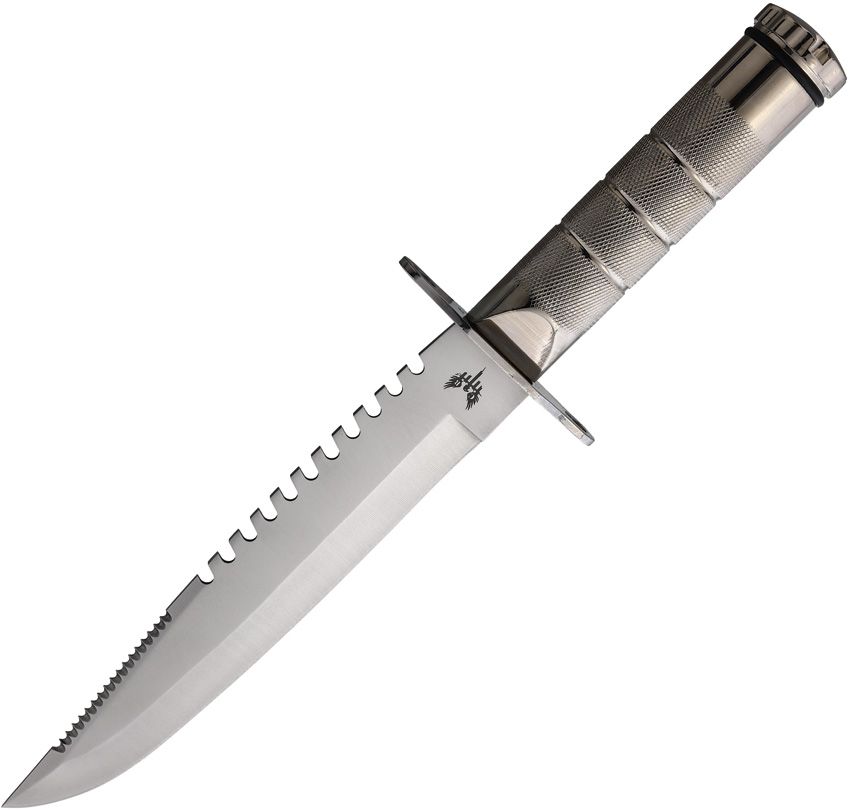 Combat Ready Large Survival Knife 7.5in Sawback Silver w/ Sheath