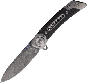 Cobratec Emperor Framelock Damascus Folding Knife Carbon Fiber
