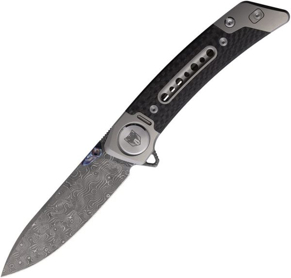 Cobratec Emperor Framelock Damascus Folding Knife Carbon Fiber
