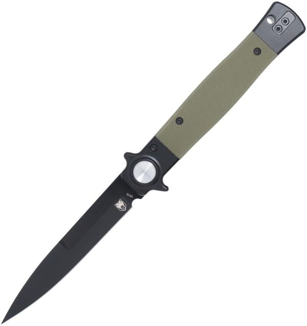 CBTSTBLODBK.jpg Cobratec Stiletto Button Lock Folding Knife VG-10 Black OD Green