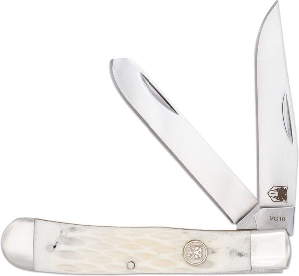 Cobratec Trapper White Bone Folding Knife VG-10 Clip Spey
