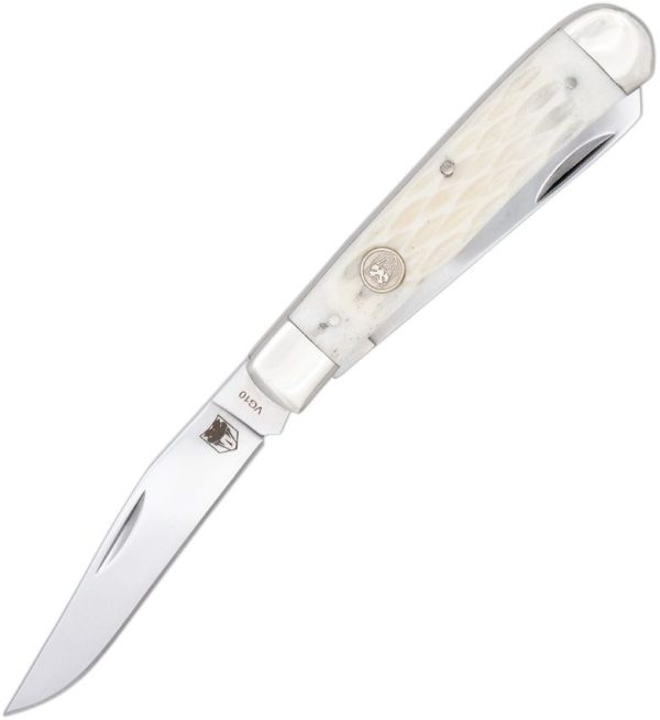 Cobratec Trapper White Bone Folding Knife VG-10 Clip Spey