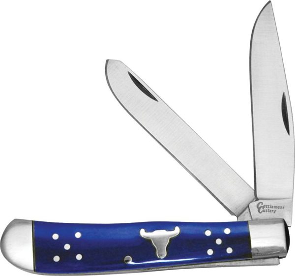 CC0002BL.jpg Cattleman's Cutlery Trapper Blue Folding Knife 4.13" Closed