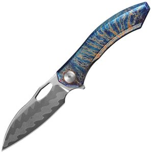 CH Knives Cupra Framelock Damascus Blue Anodized Ti