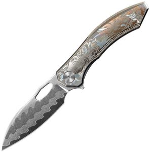 CH Knives Cupra Framelock Damascus Silver Titanium