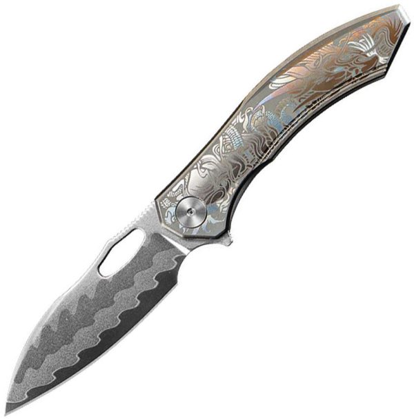 CH Knives Cupra Framelock Damascus Silver Titanium