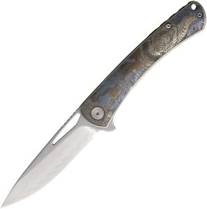 CH Knives Vexor Framelock Damascus Titanium Folder