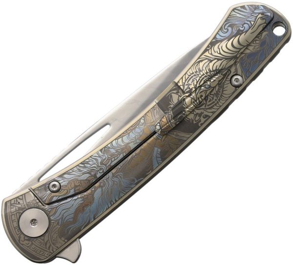 CH Knives Vexor Framelock Damascus Titanium Folder