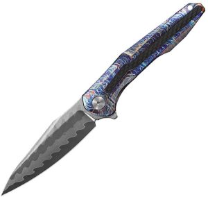 CH Knives Wartex Framelock Damascus Flame Anodized Ti