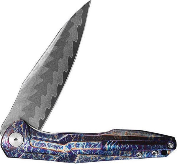 CH Knives Wartex Framelock Damascus Flame Anodized Ti