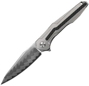 CH Knives Wartex Framelock Damascus Gray Titanium CF