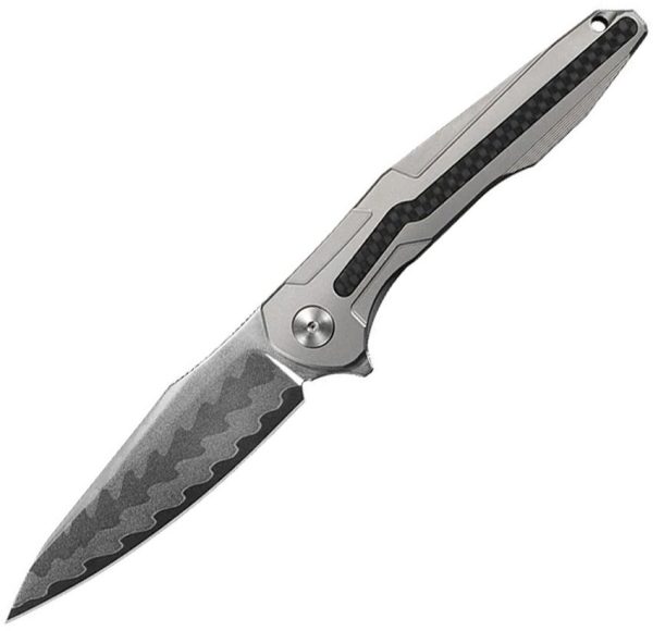 CH Knives Wartex Framelock Damascus Gray Titanium CF