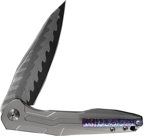 CH Knives Wartex Framelock Damascus Gray Titanium CF