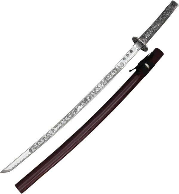 CI178.jpg Art Gladius Katana Silver Engraved 178 28.5" Stainless Blade