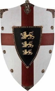 CI872.jpg Art Gladius Richard Lion Heart Shield Red Black Wood 32"