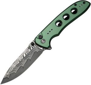Civivi Hyperpulse Damascus Button Lock Folding Knife - Green