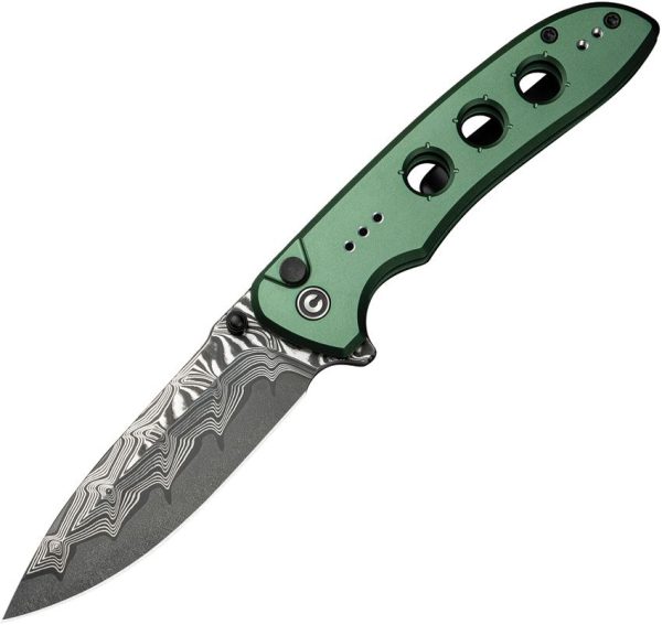 Civivi Hyperpulse Damascus Button Lock Folding Knife - Green