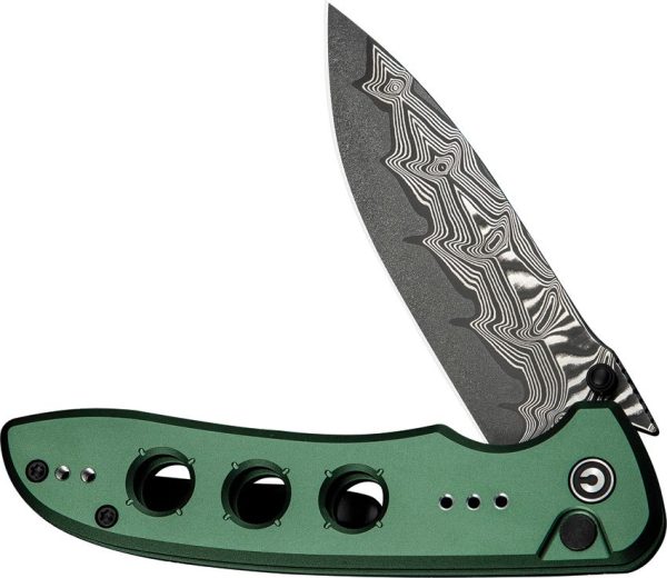 Civivi Hyperpulse Damascus Button Lock Folding Knife - Green