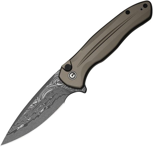Civivi Kitefin Button Lock Damascus Steel Brown Aluminum