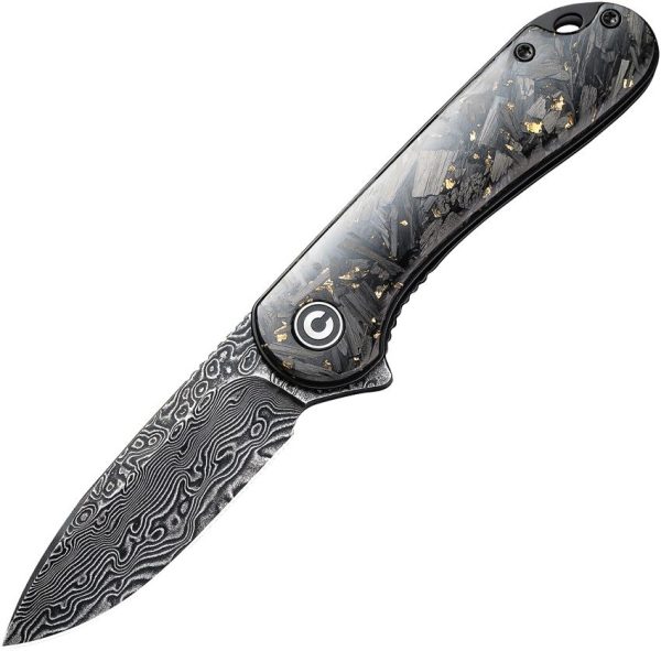 Civivi Elementum Damascus Linerlock Golden Shred Handle