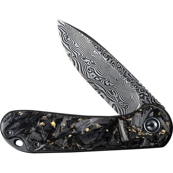 Civivi Elementum Damascus Linerlock Golden Shred Handle