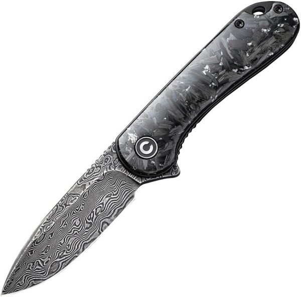 Civivi Elementum Damascus Linerlock Silvery Shred Handle
