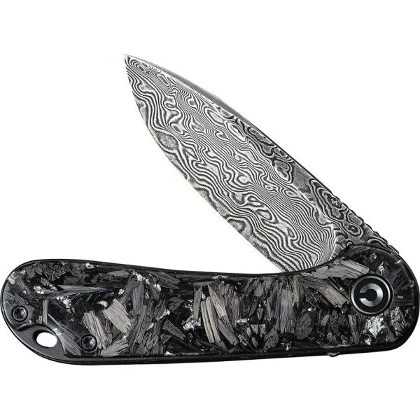 Civivi Elementum Damascus Linerlock Silvery Shred Handle