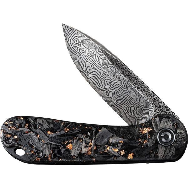 Civivi Elementum Damascus Linerlock Copper Shred Handle