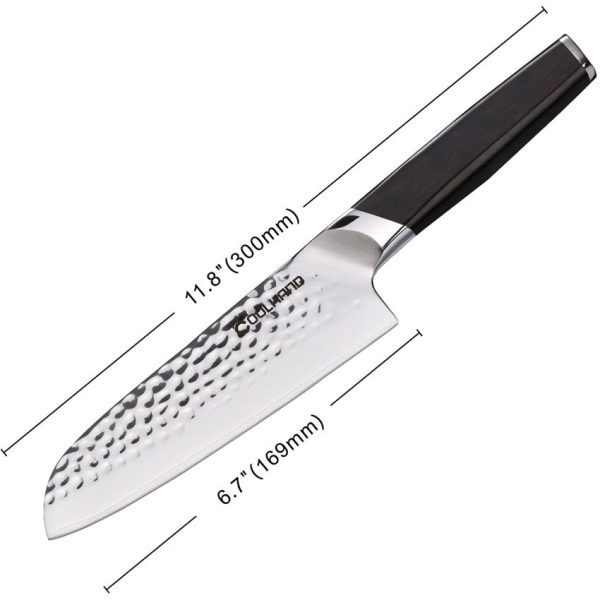 Coolhand Santoku Ebony Handle - 7in Hammered 440C
