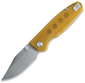 CMB Made Lucky Linerlock 14C28N Folding Knife Amber PEI