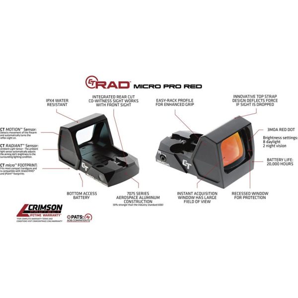 Crimson Trace CT-RAD Micro Pro Red Dot Sight 3 MOA Compact