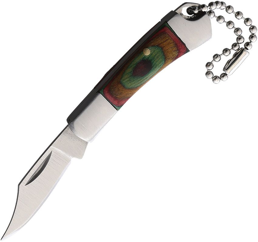 Rite Edge 1.25" Clip Point Folding Keychain Knife Multi Wood