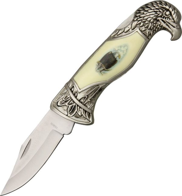 China Made Eagle Claw Lockback - White Composition Handle