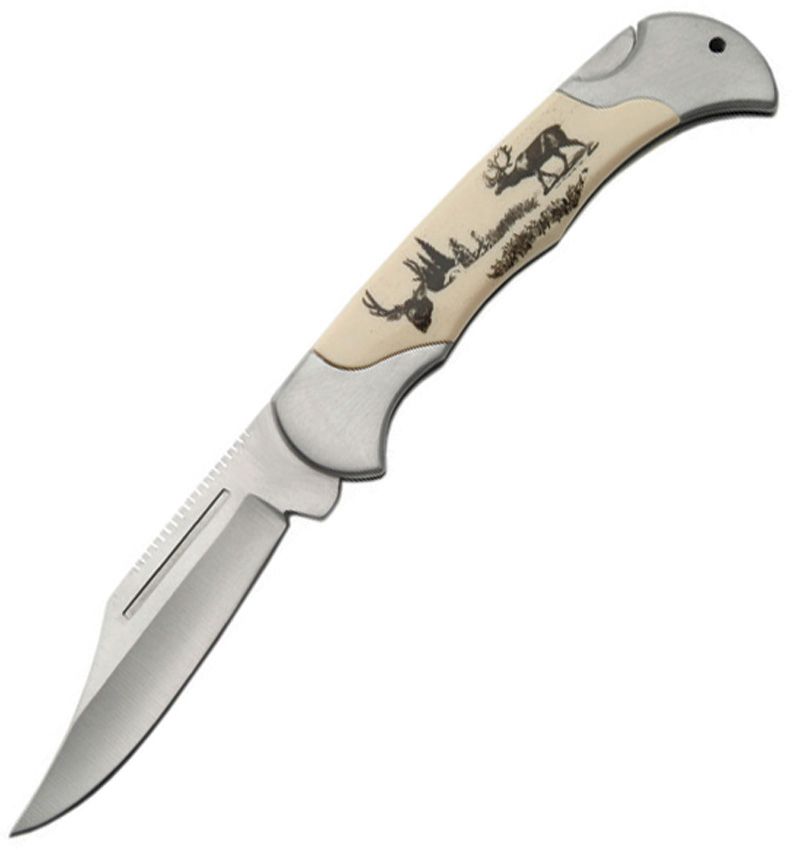 China Made Deer Lockback Folding Knife 3.13" Stainless Blade