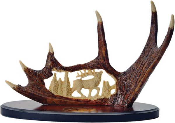 Bowie Knife Fixed Blade Stainless 9.25" Stag Handle Display Stand