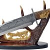 Bowie Knife 9.25" Stainless Blade Stag Handle Wolf Display Stand