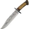 Bowie Knife 9.25" Stainless Blade Stag Handle Wolf Display Stand
