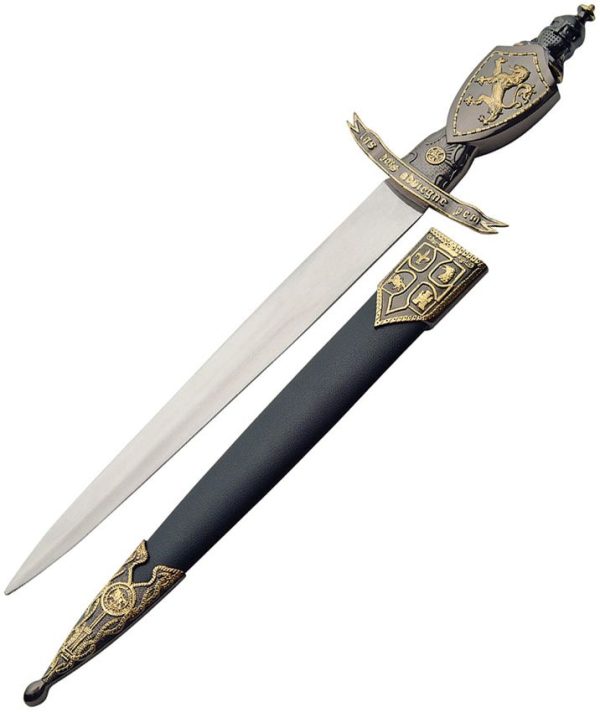 CN211206.jpg China Made Lion Crusader Dagger - Gold & Black Finish