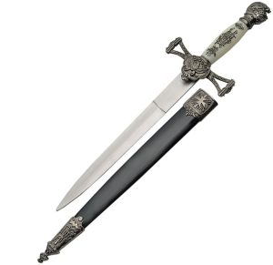 CN211353.jpg China Made Knights Dagger - Double Edge White Handle