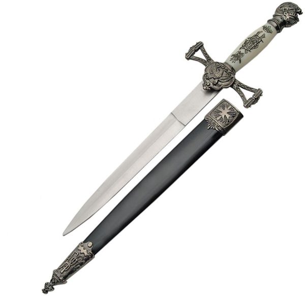 China Made Knights Dagger - Double Edge White Handle