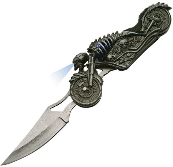 China Made Skull Rider LED Linerlock Folding Knife