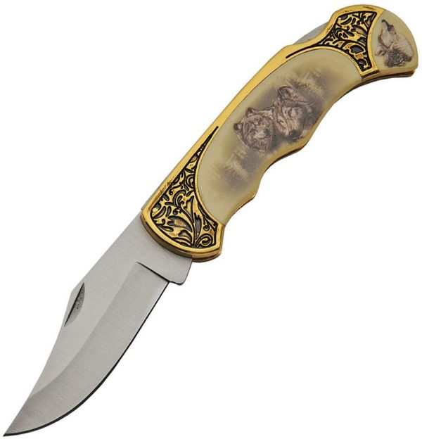 CN211411WF.jpg China Made Wolf Lockback Folding Knife - Bone Handle