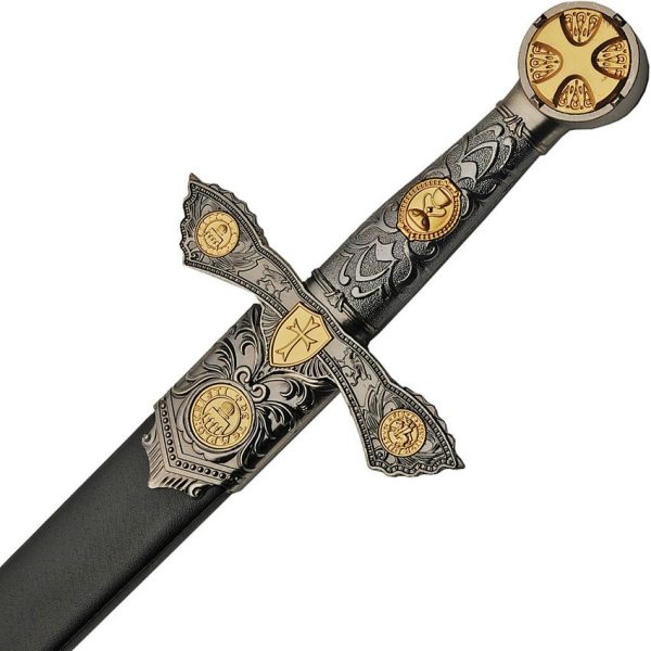 Knights Templar Sword 22" Stainless Blade Gold Handle Fixed