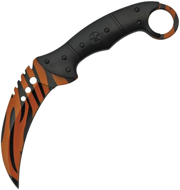 CN211462.jpg Rite Edge Tiger Print Karambit Camo Finish - Extended Tang