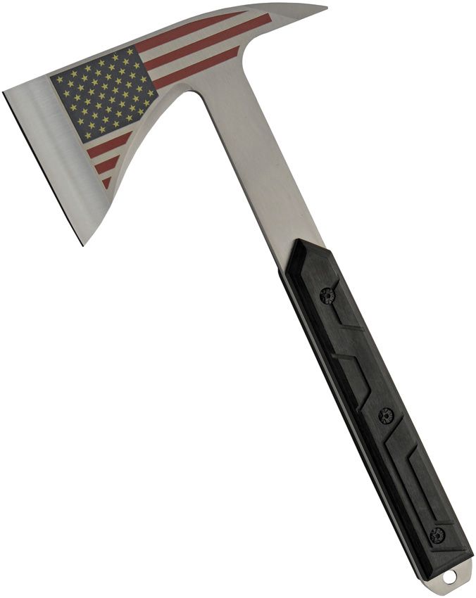 CN211572.jpg China Made Old Glory Axe 6.25" Stainless Head Black Handle w/ Sheath