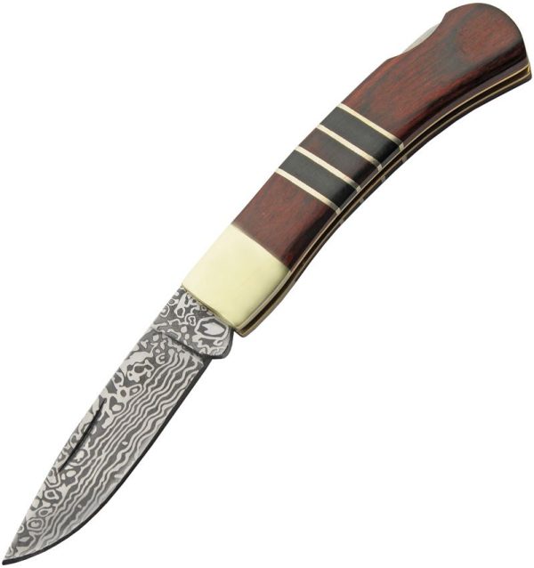 China Made Sleek Lockback - Damascus Etched Blade