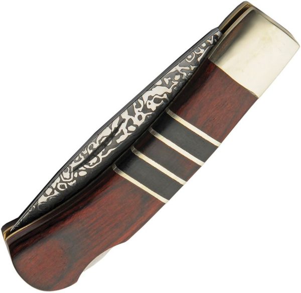 China Made Sleek Lockback - Damascus Etched Blade